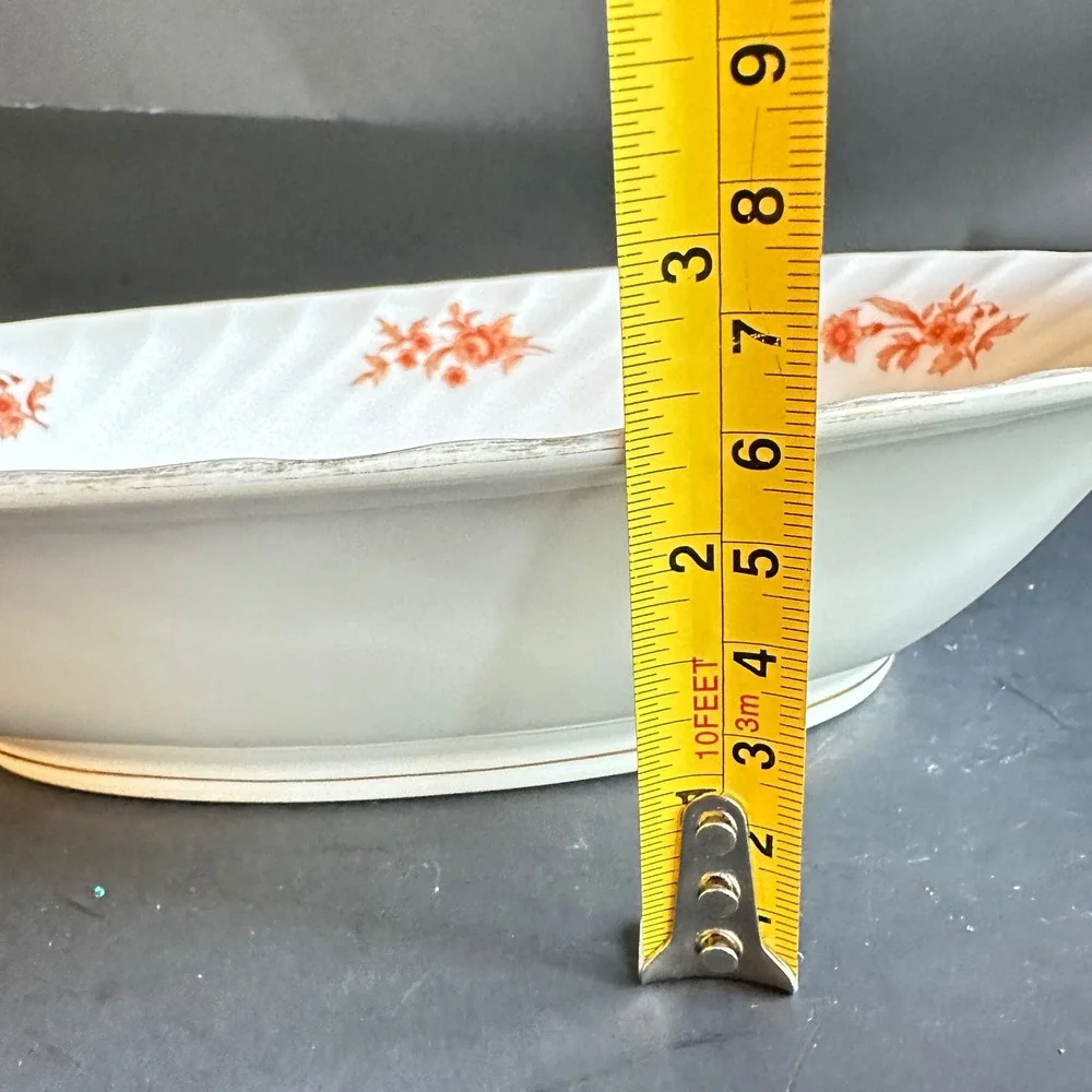 Sango Classique Benham Oval Vegetable Bowl Orange Floral Swirl Rim Vintage 70s